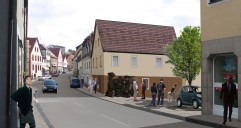 Hollfeld: Langgasse, Abriss eines Hauses um Platz für Fußgänger zu gewinnen