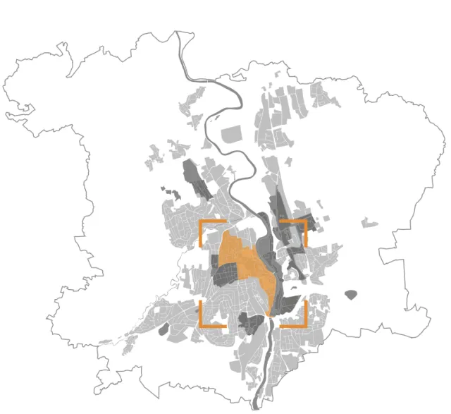 Kempten: Lage des Untersuchungsgebiets Erweiterte Doppelstadt